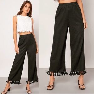 Black Cropped Trousers with Tassels